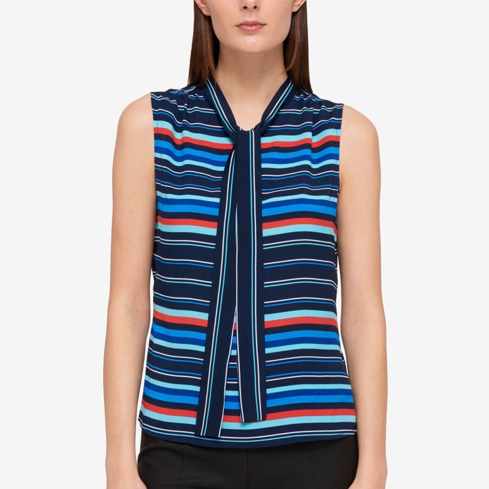 Tommy Hilfiger Sleeveless Tie-Front Striped Shell